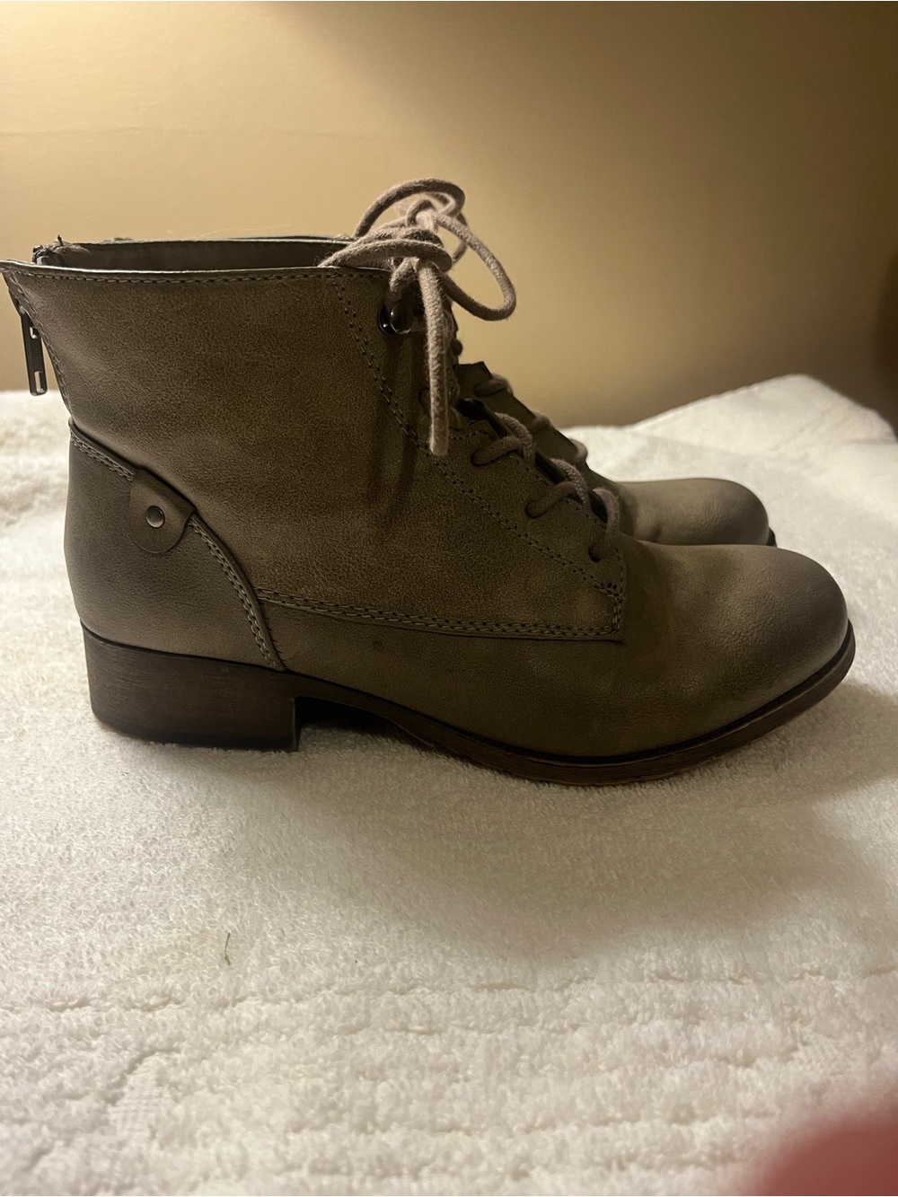 Women's Taupe Lace-Up Ankle Boots